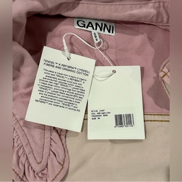 Ganni Ruffled Two-Tone Lilac Lavender Pink Denim Shirt Top Jacket Shacket NEW - Picture 10 of 12